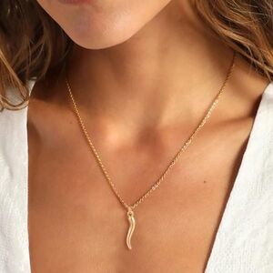 Italian Horn 14k Gold Plated Pendant Necklace 18”+3” NIP Versace Lover’s List